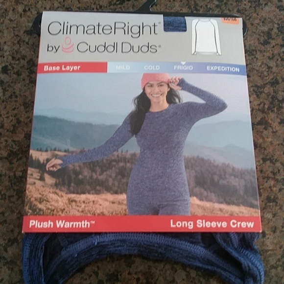 Cuddle Duds Medium Blue /Black Long Sleeve Crew ClimateRight - Picture 9 of 9